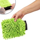 3x washandschoen voor auto en huishouden - microvezelhandschoen - chenillehandschoen - poetshandschoen voor autoverzorging, autowassen en glazenwassen (003 stuk - neon groen)