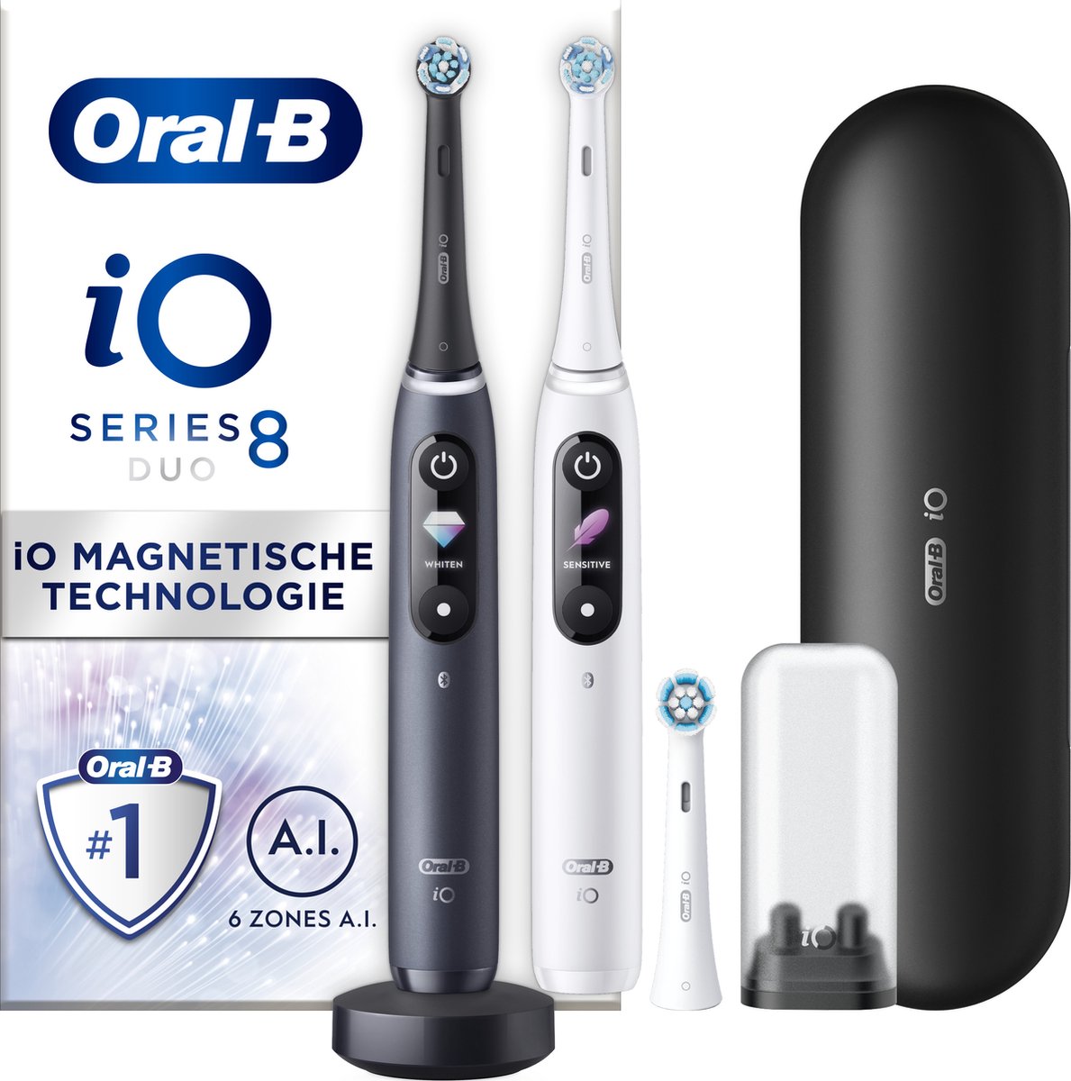 Afbeelding 2 van Oral-B iO 8 Wit en Zwart - Elektrische Tandenborstels - Duopack