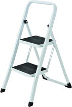 Trapladder - 2 treden - staal en rubber - wit - opstaptrap - opstapkruk - stalen klaptrap ladder