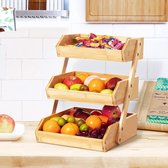 Bamboe-fruitmand, 3-laags serveermand, fruitschaal en snack-tentoonstellingsstandaard, perfect voor fruit, groenten, snacks, huishoudelijke artikelen en meer (bamboe)