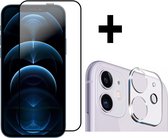Screenz® - FULL COVER Screenprotector + Camera lens protector geschikt voor iPhone 12 Mini- Tempered glass Screen protector geschikt voor 12 Mini - Beschermglas - Glasplaatje - 1+1 stuks