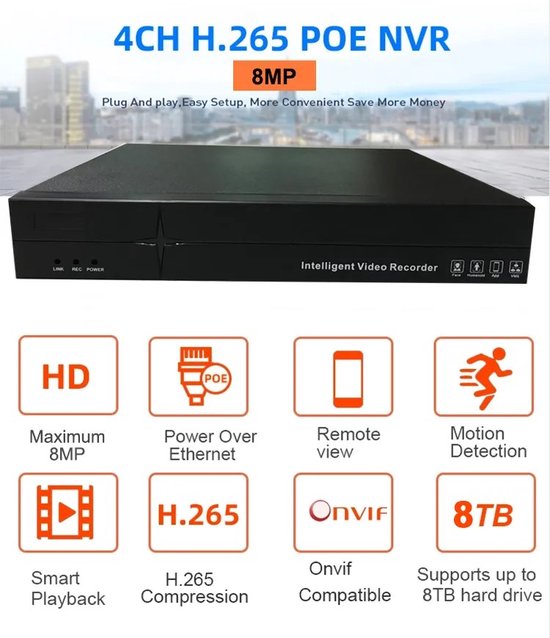 Home-Locking NVR 8CH 1944P-H265 5.0MP 8 uitgangen POE CN-524 van Home-Locking — afbeelding 2