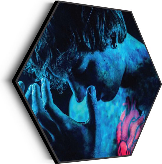 Akoestisch Schilderij Mystrieuze Man Blauw Hexagon Basic M (60 X 52 CM) - Akoestisch paneel - Akoestische Panelen - Akoestische wanddecoratie - Akoestisch wandpaneel