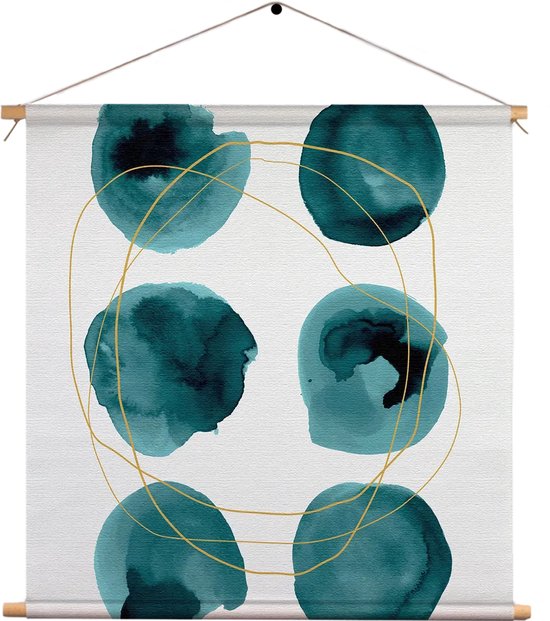 Textielposter Scandinavisch Rond Patroon Groen Vierkant XL (60 X 60 CM) - Wandkleed - Wanddoek - Wanddecoratie