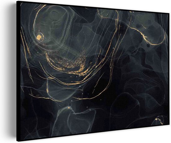 Akoestisch Schilderij Abstract Marmer Look Zwart met Goud 01 Rechthoek Horizontaal Basic L (100 x 72 CM) - Akoestisch paneel - Akoestische Panelen - Akoestische wanddecoratie - Akoestisch wandpaneel