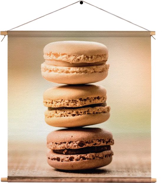 Textielposter Macarons Beige Tinten 02 Vierkant XL (60 X 60 CM) - Wandkleed - Wanddoek - Wanddecoratie