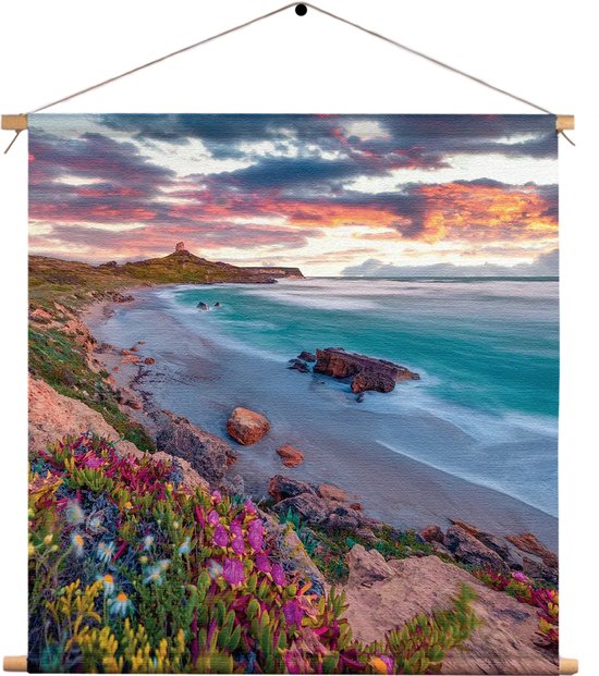 Textielposter Kleurrijke kust Vierkant M (30 X 30 CM) - Wandkleed - Wanddoek - Wanddecoratie