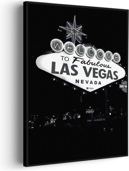 Akoestisch Schilderij Welcome to Fabulous Las Vegas Zwart Wit Rechthoek Verticaal Basic M (60 X 85 CM) - Akoestisch paneel - Akoestische Panelen - Akoestische wanddecoratie - Akoestisch wandpaneel
