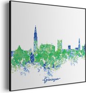 Akoestisch Schilderij Skyline Groningen Watercolor Paint Vierkant Basic S (50 X 50 CM) - Akoestisch paneel - Akoestische Panelen - Akoestische wanddecoratie - Akoestisch wandpaneel