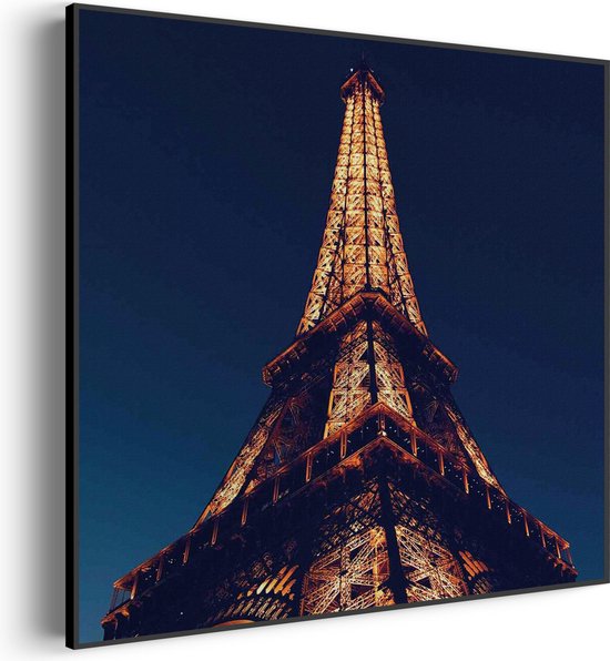 Akoestisch Schilderij Eiffeltoren Parijs at Night Vierkant Basic S (50 X 50 CM) - Akoestisch paneel - Akoestische Panelen - Akoestische wanddecoratie - Akoestisch wandpaneel