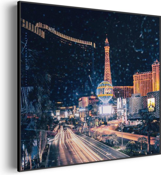 Akoestisch Schilderij Las Vegas at Night Vierkant Pro XXL (140 X 140 CM) - Akoestisch paneel - Akoestische Panelen - Akoestische wanddecoratie - Akoestisch wandpaneel