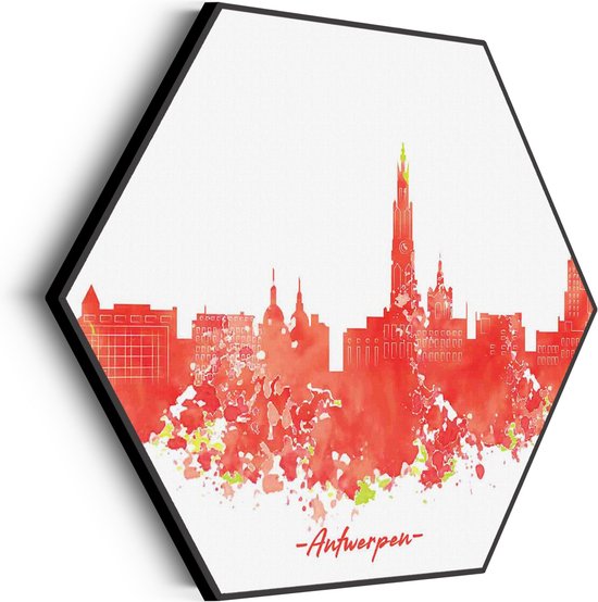 Akoestisch Schilderij Skyline Antwerpen Watercolor Paint Hexagon Basic M (60 X 52 CM) - Akoestisch paneel - Akoestische Panelen - Akoestische wanddecoratie - Akoestisch wandpaneel