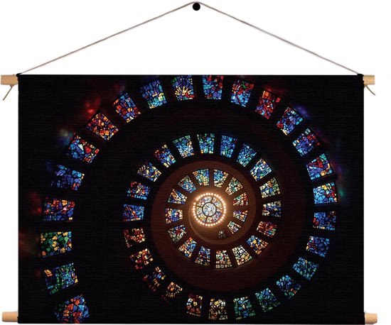 Textielposter Glas en Lood Trappenhuis Rechthoek Horizontaal L (43 X 60 CM) - Wandkleed - Wanddoek - Wanddecoratie