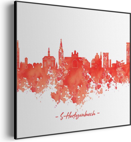 Akoestisch Schilderij Skyline 's-Hertogenbosch Watecolor Paint Vierkant Basic XL (100X100) - Akoestisch paneel - Akoestische Panelen - Akoestische wanddecoratie - Akoestisch wandpaneel
