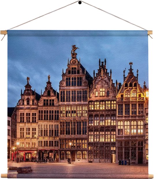 Textielposter Grote Markt Antwerpen Vierkant XL (60 X 60 CM) - Wandkleed - Wanddoek - Wanddecoratie