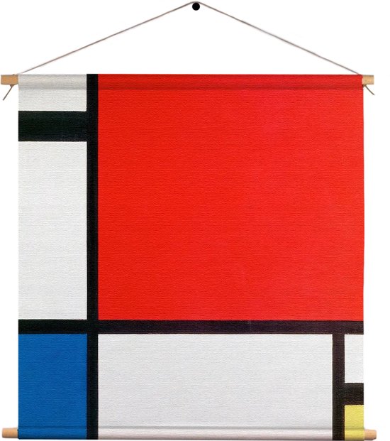 Textielposter Mondriaan de rode Vierkant XL (60 X 60 CM) - Wandkleed - Wanddoek - Wanddecoratie