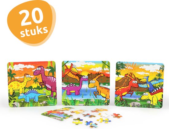 Isa's Friends® - Uitdeelcadeaus Dino Puzzels - 20 stuks - Traktatie