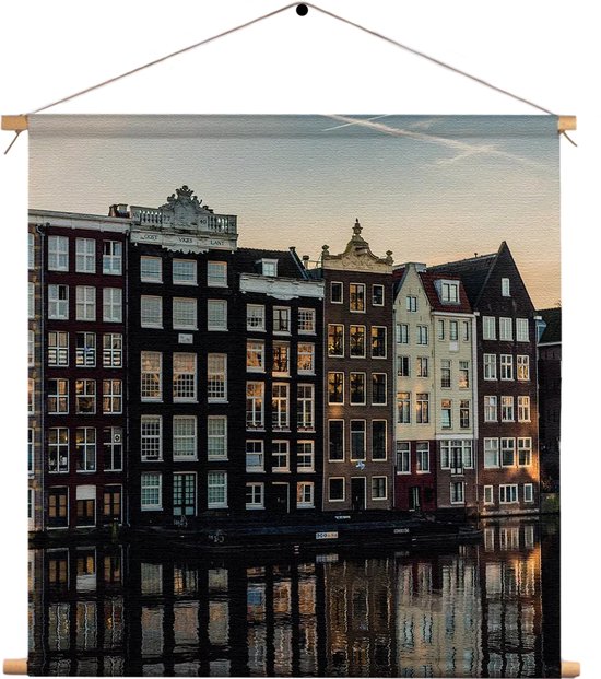 Textielposter Aan die Amsterdamse Gracht Vierkant M (30 X 30 CM) - Wandkleed - Wanddoek - Wanddecoratie