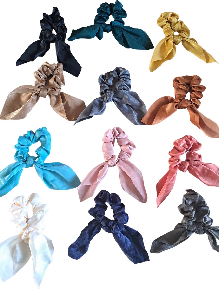 TWOA-Scrunchie set van 12-Scrunchie elastiek met strik / kort lint suedine