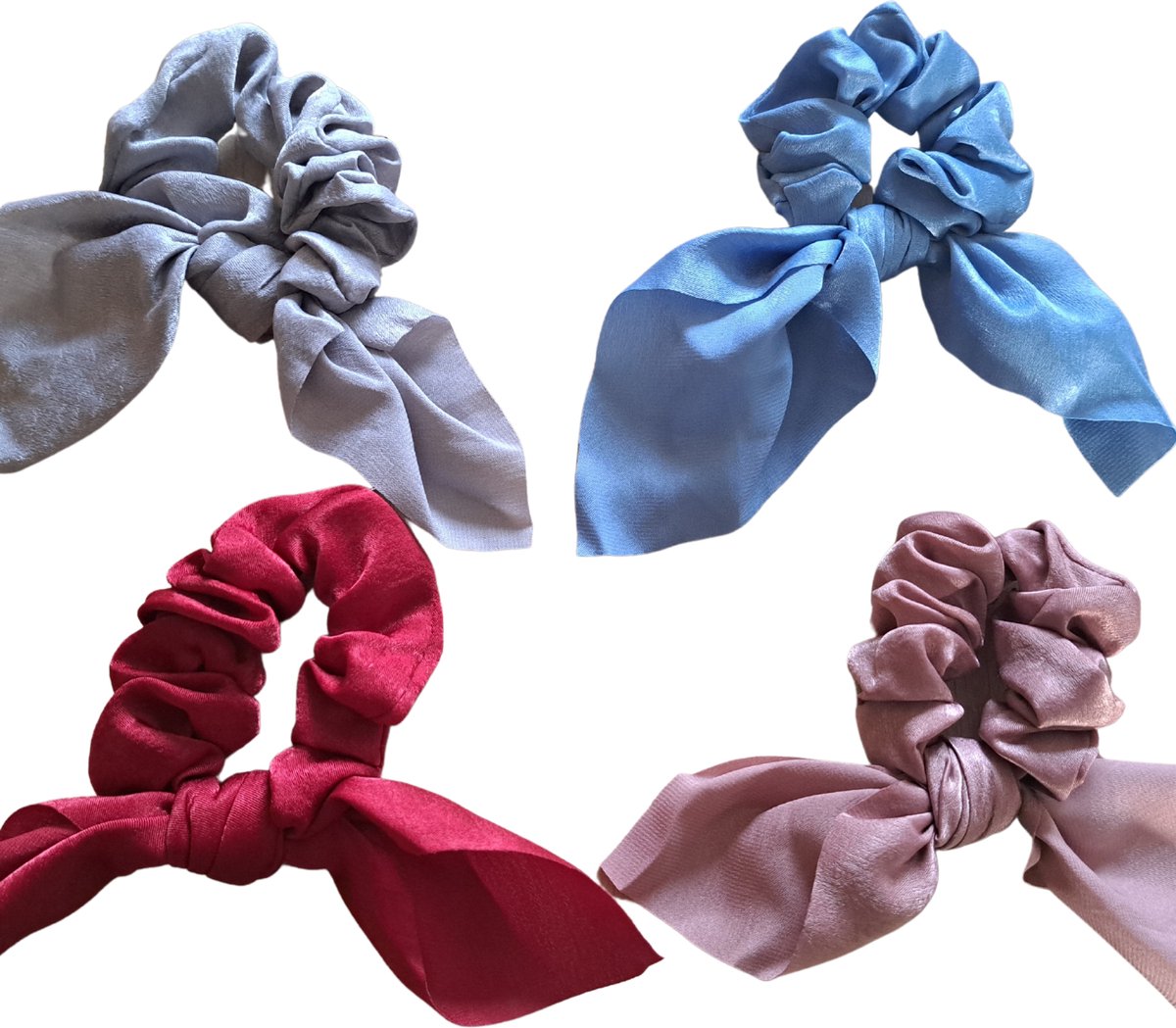 TWOA-Scrunchie set van 4 -brievenbuspost-Scrunchie elastiek met strik / kort lint
