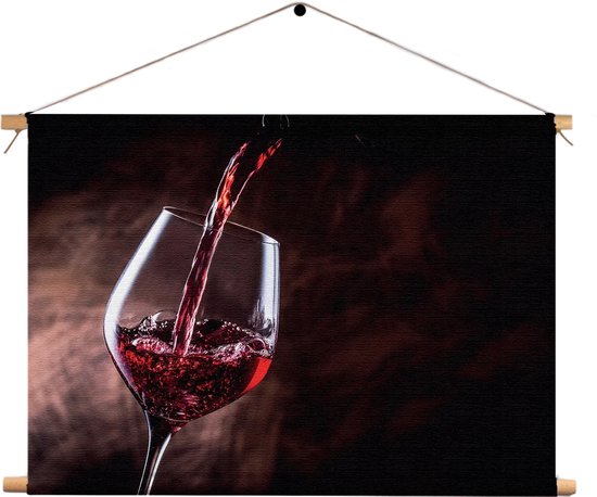 Textielposter Glas Rode wijn 02 Rechthoek Horizontaal CM) - Wandkleed - Wanddoek - Wanddecoratie