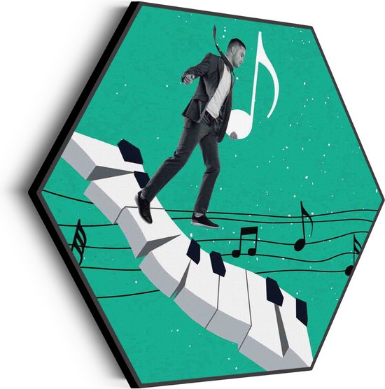 Akoestisch Schilderij Piano Muziek Hexagon Basic M (60 X 52 CM) - Akoestisch paneel - Akoestische Panelen - Akoestische wanddecoratie - Akoestisch wandpaneel