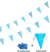 2 stuks Blauwe Vlaggenlijn geboorte baby -|2 stuks slinger 10 meter met 1 pakje 10 ballonnen |Jongen , Blauw| Welcome Baby Slinger decoratie - Raam | Kraamfeest - Kraamtijd - Vintage - Geboorte - Feest - Babyshower - Decoratie - Babykamer