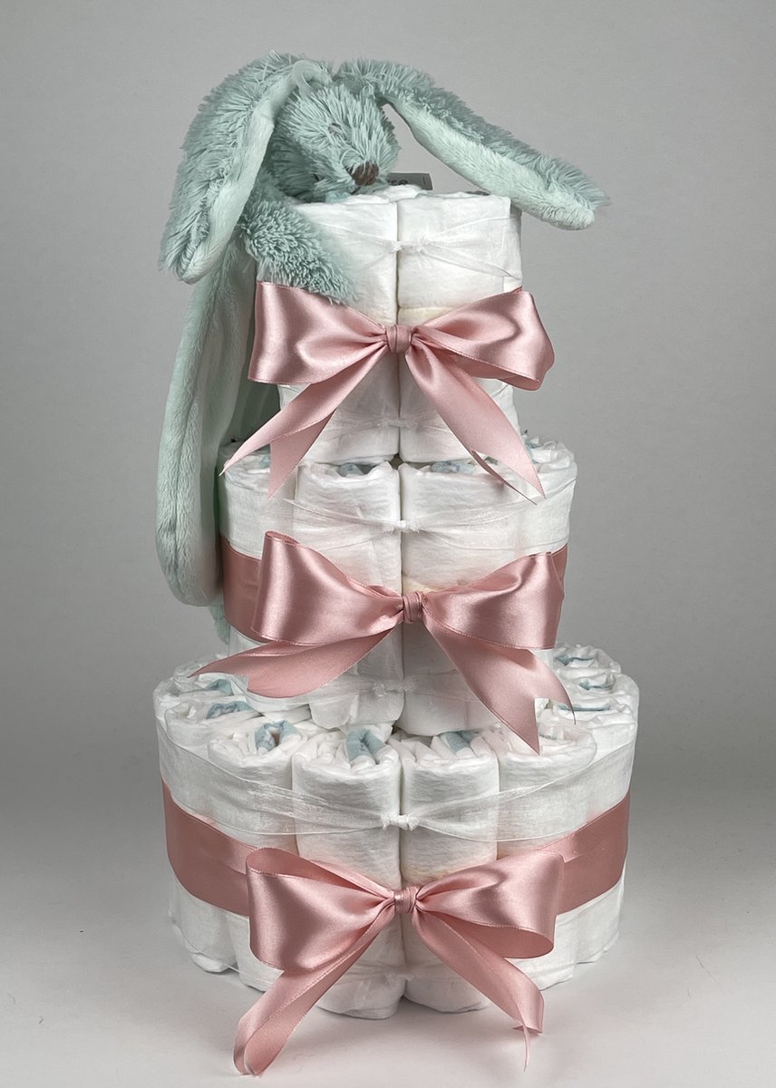 Goedkoopste Chouette-Chouette | Luiertaart Meisje | Kraamcadeau | Geboorte Meisje | Babyshower | Tuttle Konijn Richie Lagoon - donker Poeder Roze
