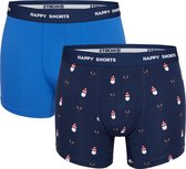 Happy Shorts 2-Pack Kerst Boxershorts Heren Blauw Kerstmannen / Rendieren - Maat M