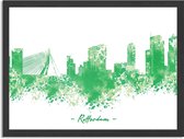 Poster Skyline Rotterdam Watercolor Paint Rechthoek Horizontaal Met Lijst XL (70 X 50 CM) - Zwarte Lijst - Wanddecoratie - Posters