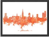 Poster Skyline Breda Watercolor Paint Rechthoek Horizontaal Met Lijst XL (70 X 50 CM) - Zwarte Lijst - Wanddecoratie - Posters
