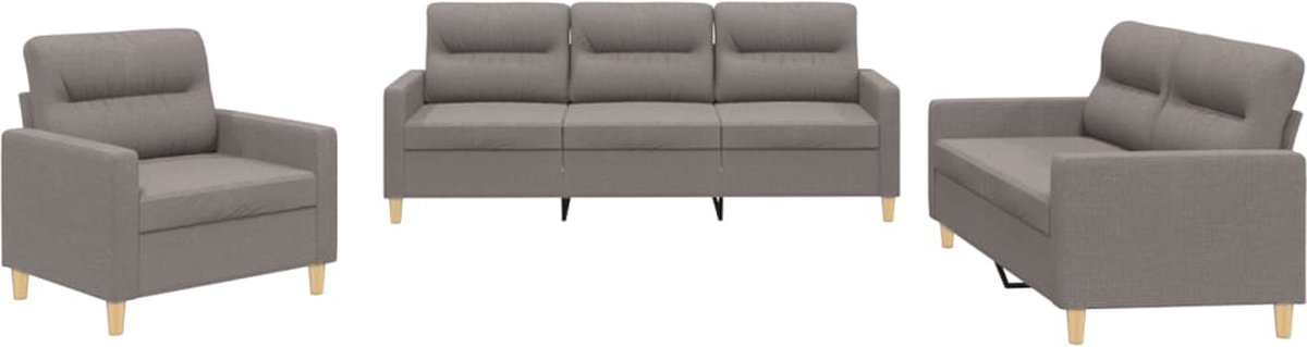 vidaXL - 3-delige - Loungeset - met - kussens - stof - taupe