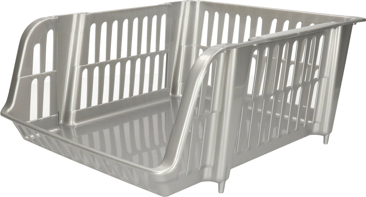Plasticforte Stapelbare opbergmand - Zilver - 16L - kunststof - 38 x 28 x 15 cm