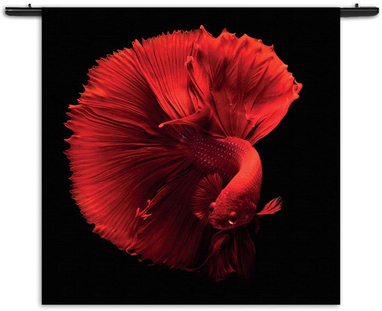 Mezo Wandkleed Red Dragon Siamese Fighting Fish Rechthoek Vierkant M (90 X 90 CM) - Wandkleden - Met roedes