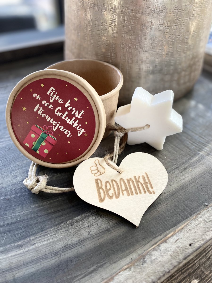 Creaties van Hier - Kerstpakket - Zeep in doosje met kerstwens (kleur) met houten hartje bedankt – foto 3