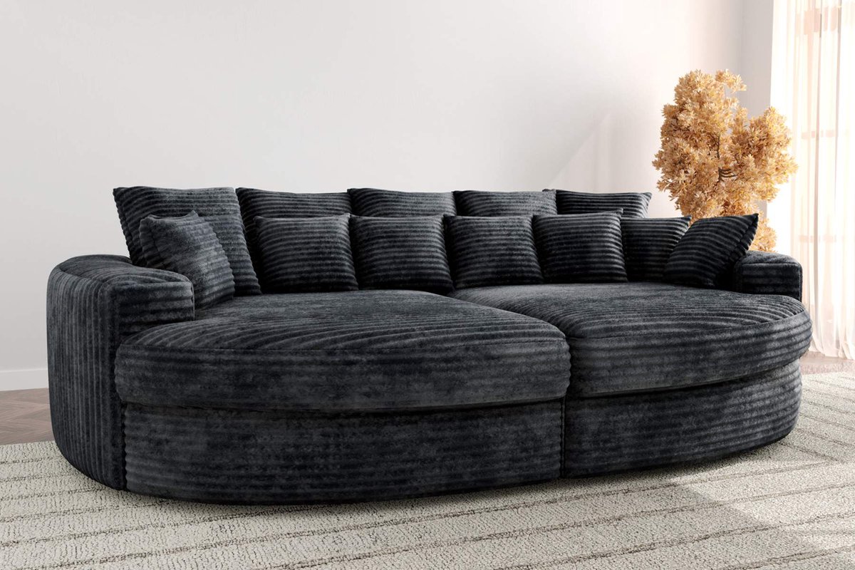 bigsofa- zitbank romantico cosy antraciet- bank chillsofa xxl in extra dik corduroy ribstof- seatsandbeds banken en boxsprings