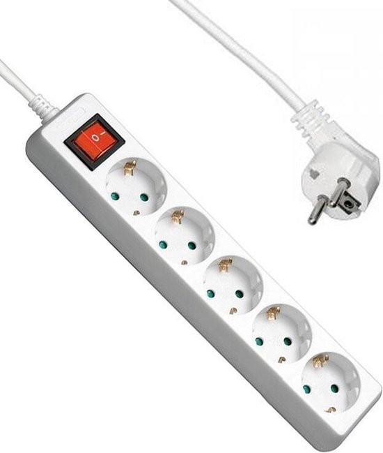 Multiprise 5 prises avec interrupteur (Blanc) - Multiprise