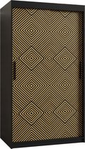 Zweefdeurkast Kledingkast met 2 schuifdeuren Garderobekast slaapkamerkast Kledingstang met planken (LxHxP): 100x200x62 cm - MARIA I (Zwart en geometrische patronen, 100)