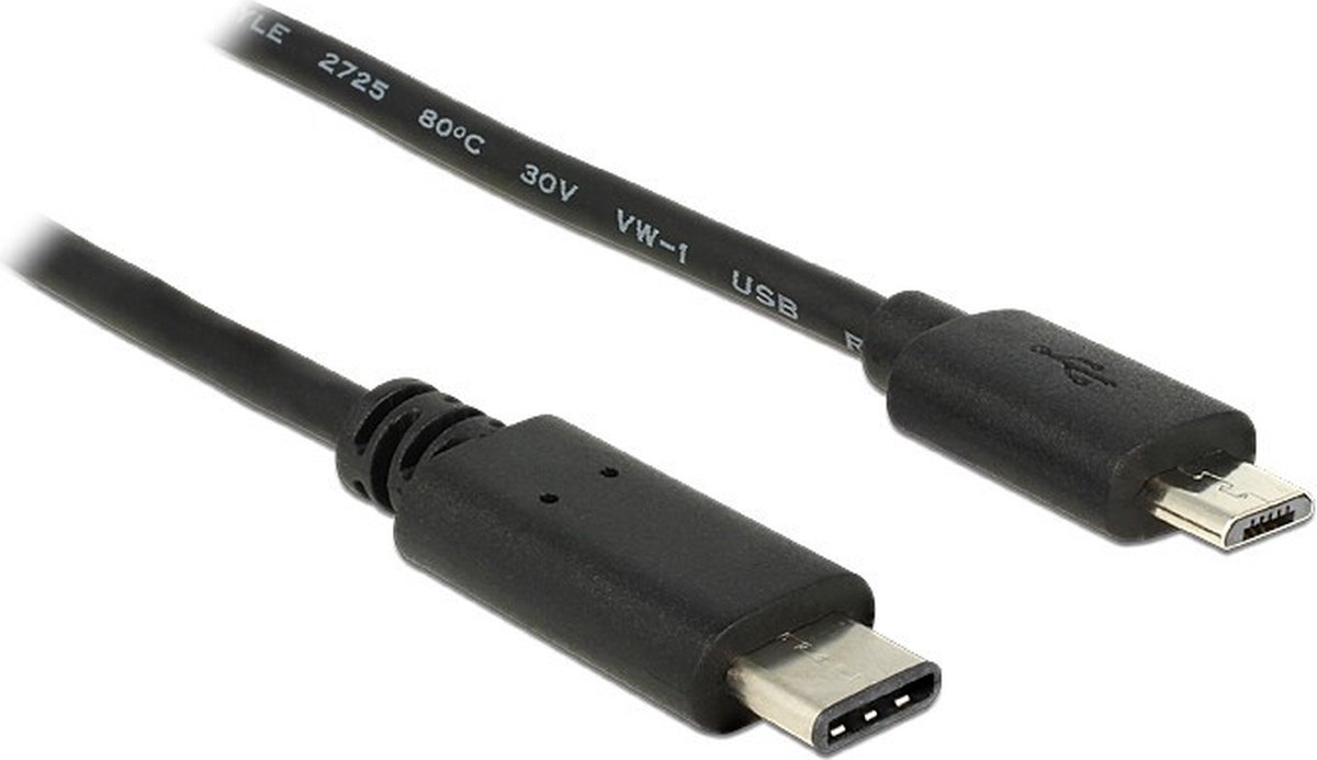 Delock 83333 USB-kabel USB 2.0 USB-micro-B stekker, USB-C stekker 0.50 m Zwart