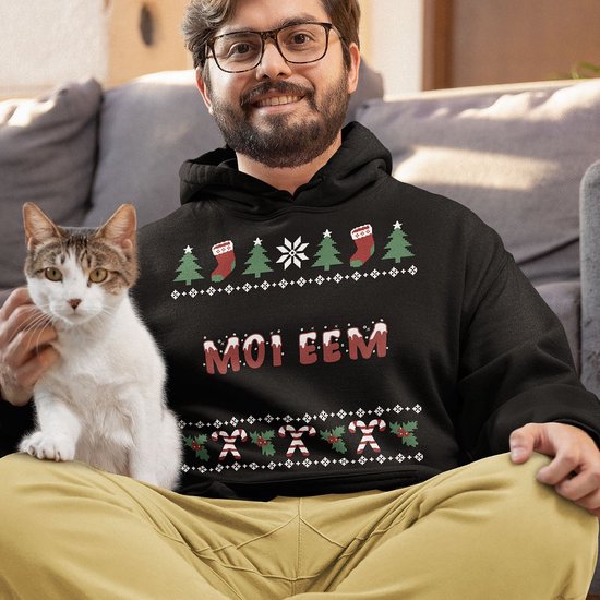 Groningen Kerst Hoodie Zwart Moi Eem Candy Cane - Maat XXL - Uniseks Fit - Kerstkleding Voor Dames & Heren