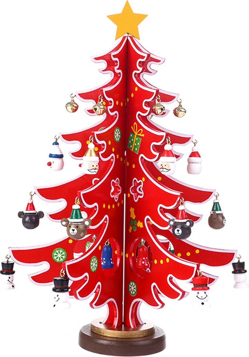 Fuleadture Creatieve DIY Houten Kerstboom - 21x21x26cm - Feestelijke Decoratie voor Thuis - Rood
