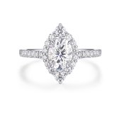 Haloise - Bague de fiançailles ovale en moissanite halo en or blanc 14 carats | Mariage - 0,5 carat