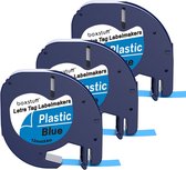 Boxstuff - Dymo LetraTag 91205 - S0721650 - Label Tape - Zwart op Blauw plastic - 12 mm x 4 m - 3 Stuks