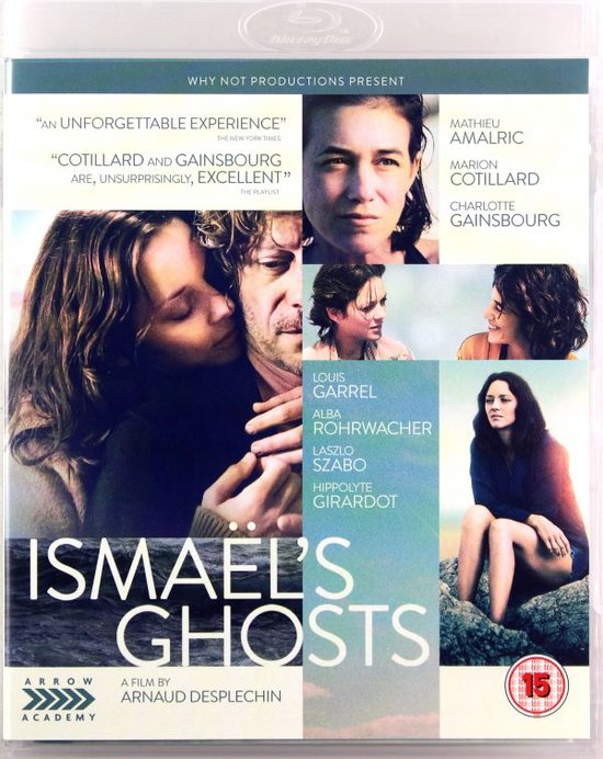 Voorkant van de "Ismael's Ghosts" Blu-ray met een collage van filmscènes en de hoofdrolspelers.