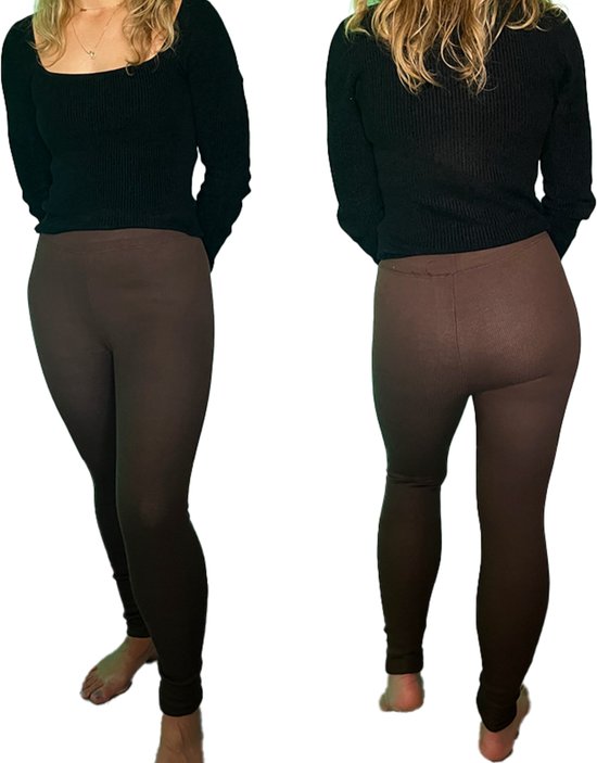 Fleece Thermo Legging - Marron - [ Taille 36-38 ] - Pantalon polaire femme - Legging Sport - Collants polaires - Mode hiver