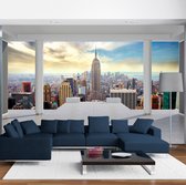 Fotobehangkoning - Behang - Vliesbehang - Fotobehang Uitzicht op New York vanaf het Dakterras 3D - 250 x 175 cm