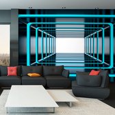 Fotobehangkoning - Behang - Vliesbehang - Fotobehang Blauwe 3D Geometrie - Another dimension - 300 x 210 cm