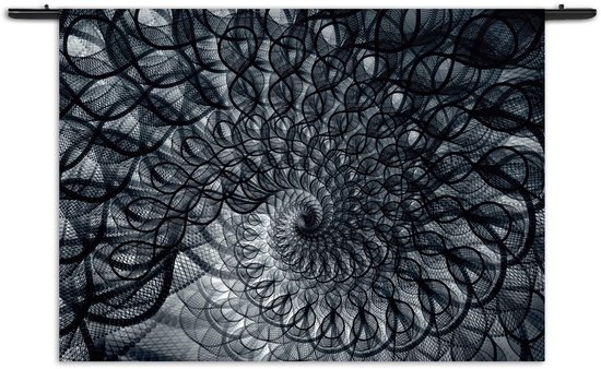 Velours Wandkleed Zwart Witte Spiraaltunnel Rechthoek Horizontaal XXXL (150 X 210 CM) - Wandkleden - Met roedes