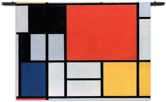 Velours Wandkleed Mondriaan Gele Hokjes Rechthoek Horizontaal S (40 X 60 CM) - Wandkleden - Met roedes