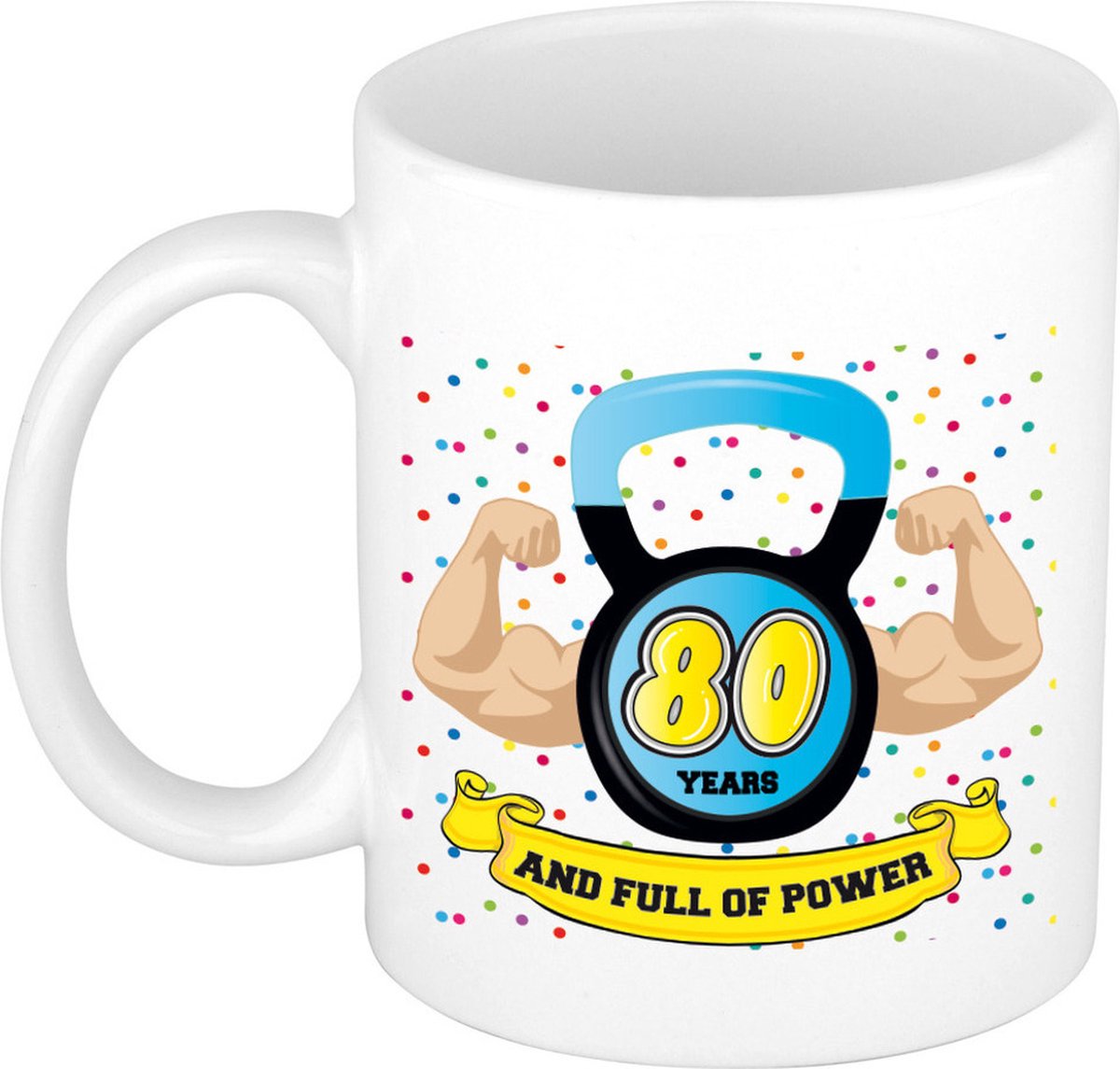 Bellatio Decorations Verjaardag cadeau mok 80 jaar - blauw - spieren - 300 ml - keramiek